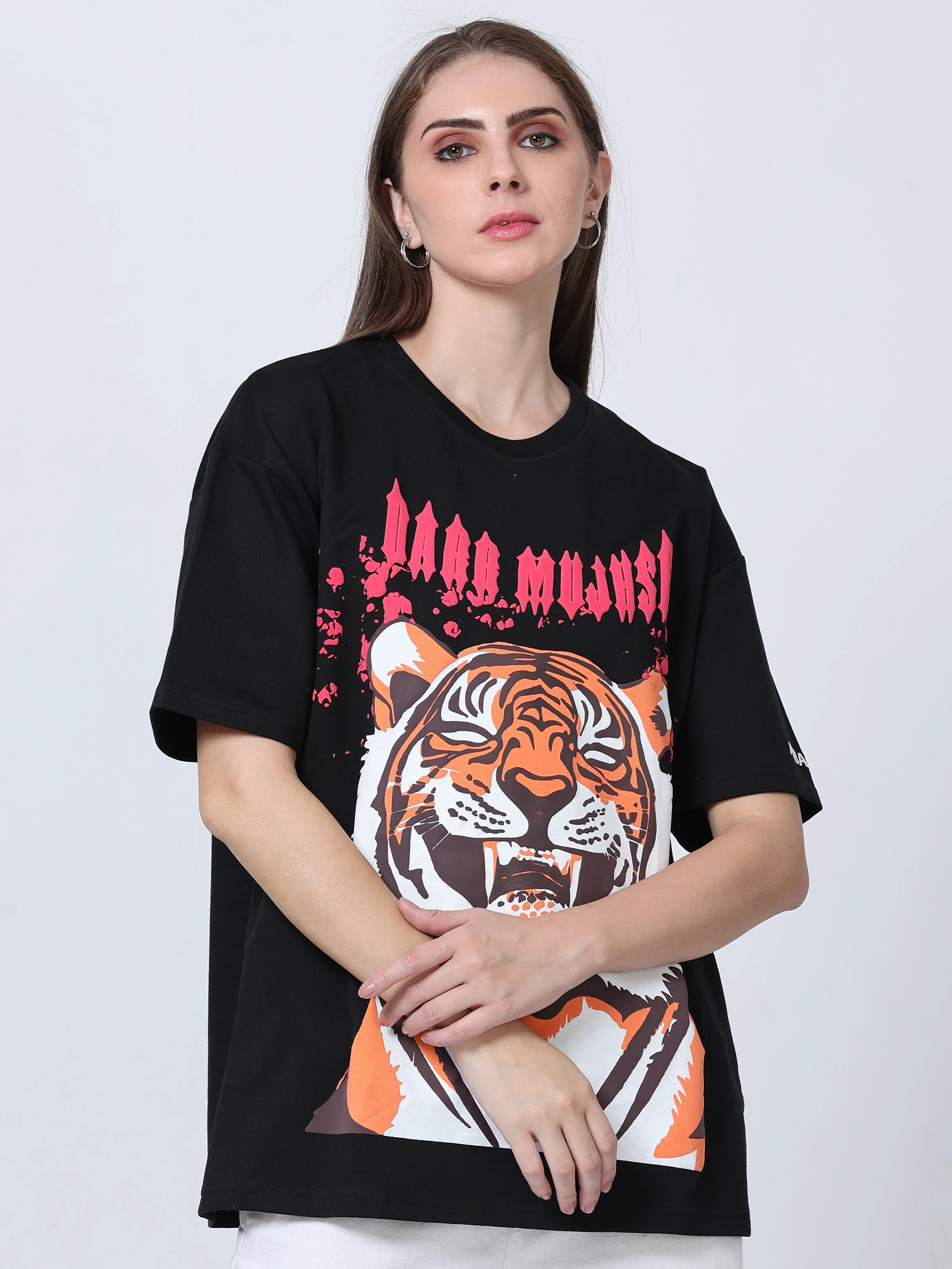 Black Laughing tiger Heavy Oversized T-shirt - UNISEX