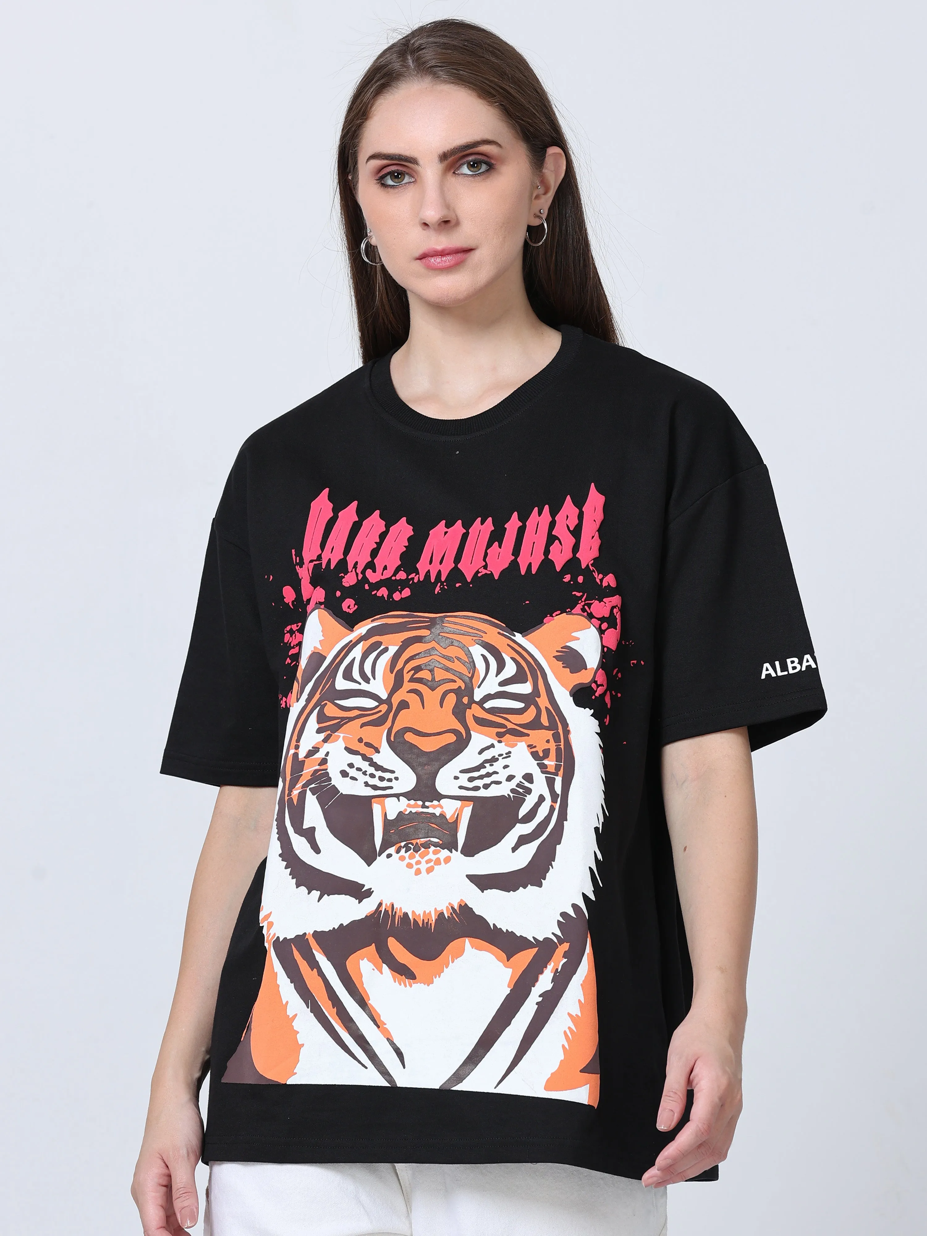 Black Laughing tiger Heavy Oversized T-shirt - UNISEX