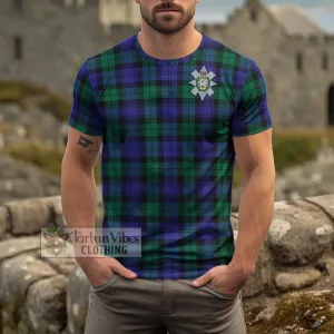 Black Watch Modern Tartan Cotton T-Shirt with Family Crest