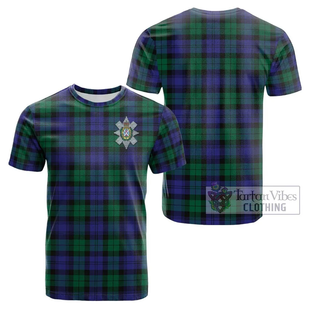 Black Watch Modern Tartan Cotton T-Shirt with Family Crest