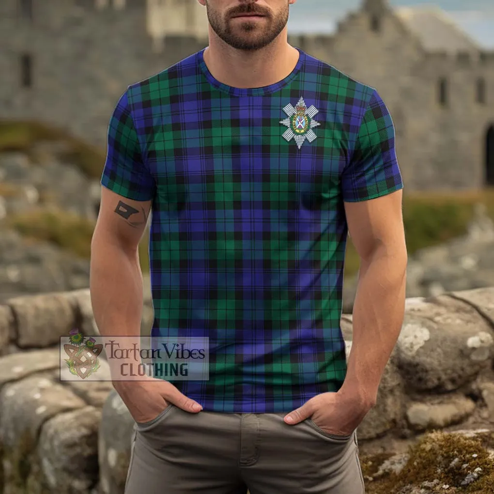 Black Watch Modern Tartan Cotton T-Shirt with Family Crest