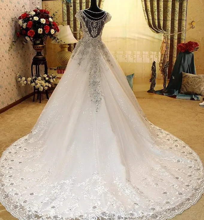 Bling Crystal Beaded Wedding Dress A Line Bridal Gowns