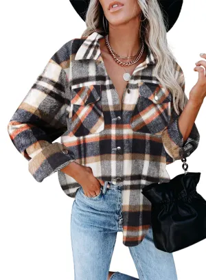 Blue Check Womens Corduroy Button Down Shirts Boyfriend Long Sleeve Oversized Blouses Tops - Dokotoo