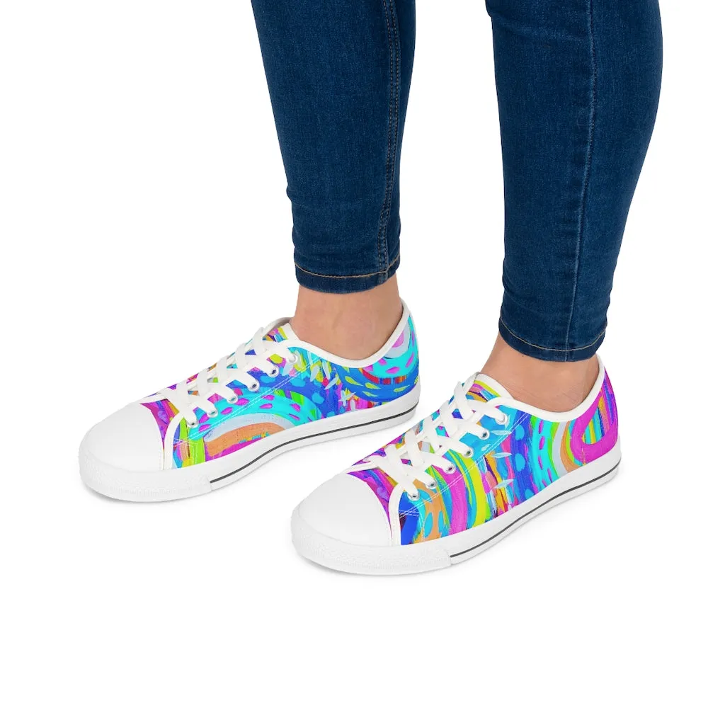 Blue Painted Rainbow Women's Low Top Sneakers