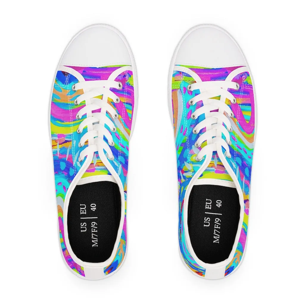 Blue Painted Rainbow Women's Low Top Sneakers