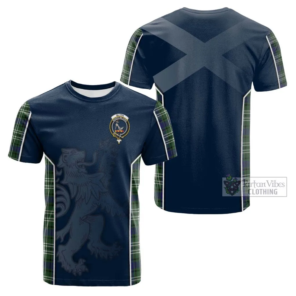 Blyth Tartan Cotton T-shirt with Family Crest and Lion Rampant Vibes Sport Style