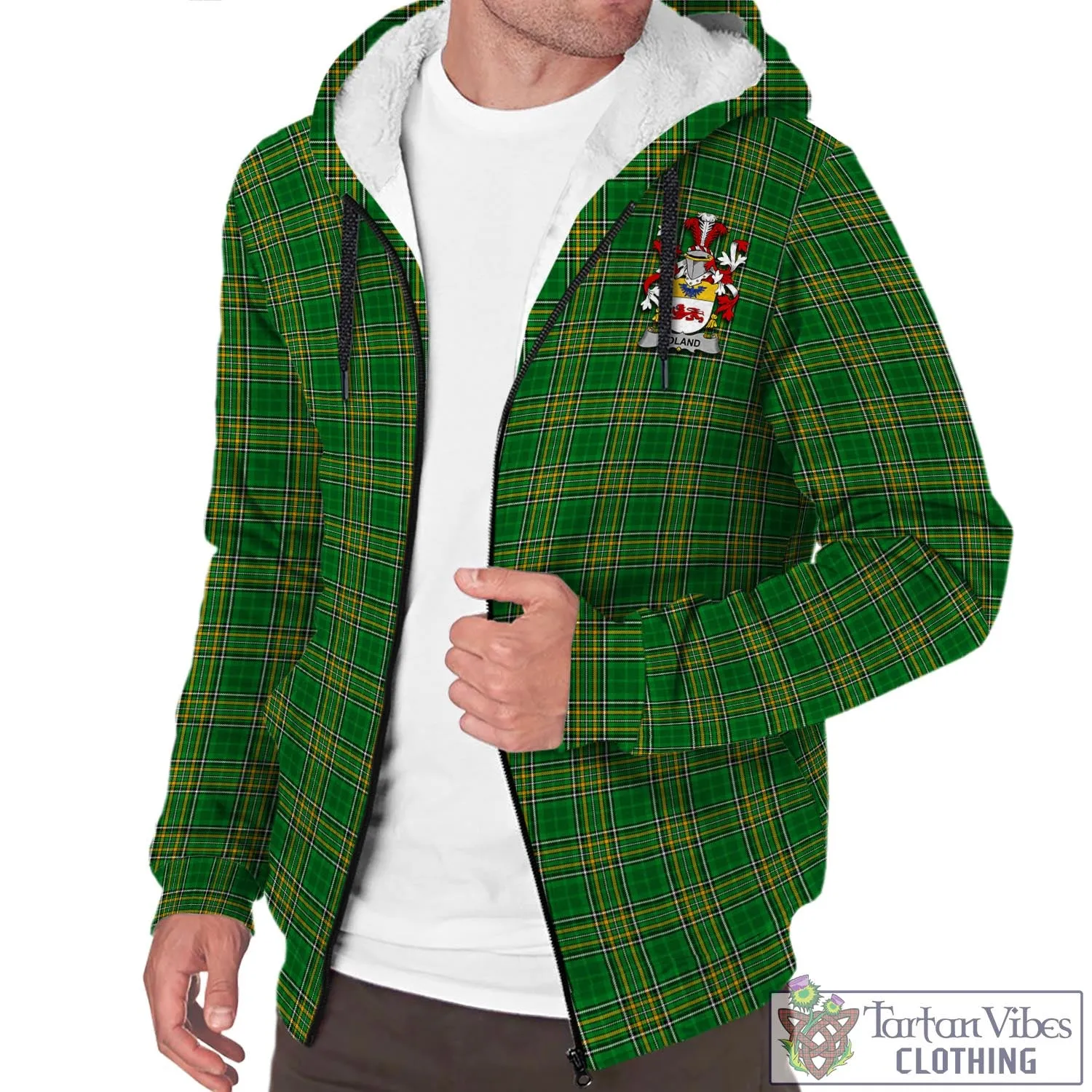 Boland Irish Clan Tartan Sherpa Hoodie with Coat of Arms