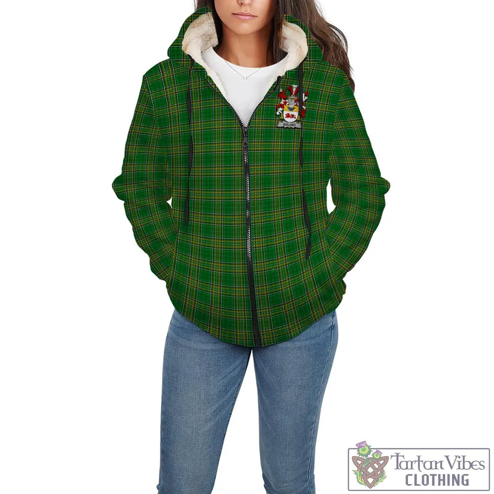 Boland Irish Clan Tartan Sherpa Hoodie with Coat of Arms