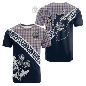 Boswell Tartan Cotton T-shirt Featuring Thistle and Scotland Map