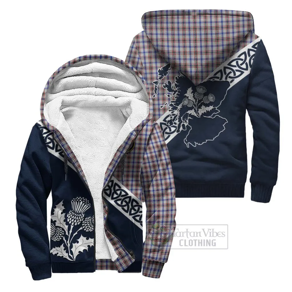 Boswell Tartan Sherpa Hoodie Featuring Thistle and Scotland Map