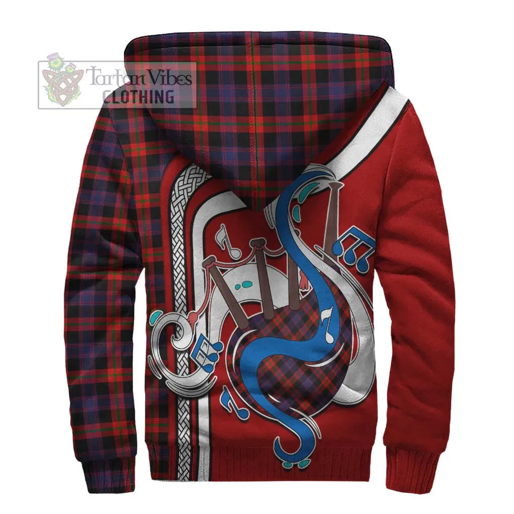 Broun Modern Tartan Sherpa Hoodie with Epic Bagpipe Style