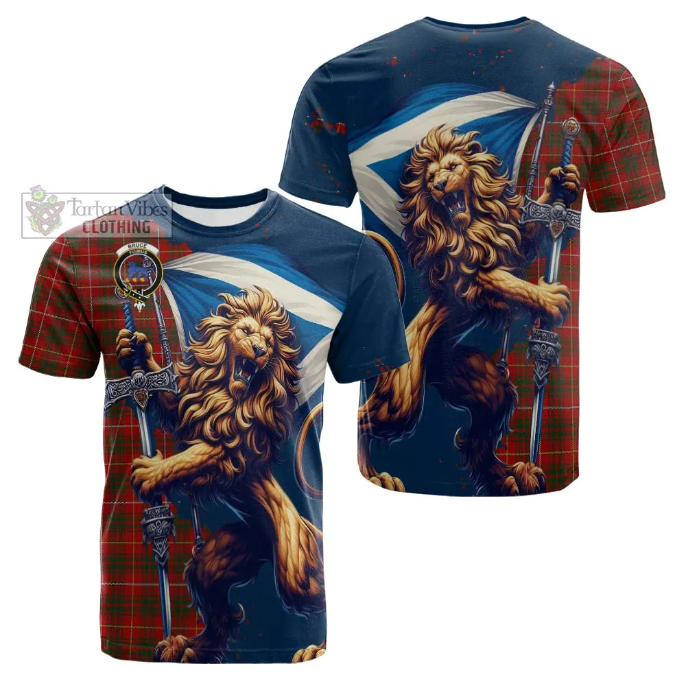 Bruce Tartan Family Crest Cotton T-shirt with Scottish Majestic Lion