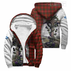 Bruce Tartan Sherpa Hoodie with Family Crest and St. Andrew's Cross Accented by Thistle Vines