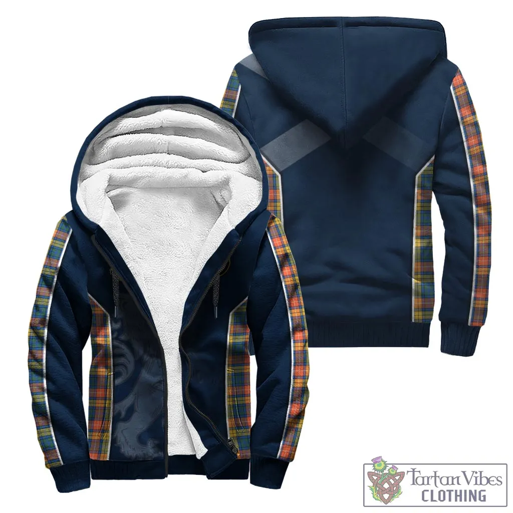 Buchanan Ancient Tartan Sherpa Hoodie with Family Crest and Lion Rampant Vibes Sport Style