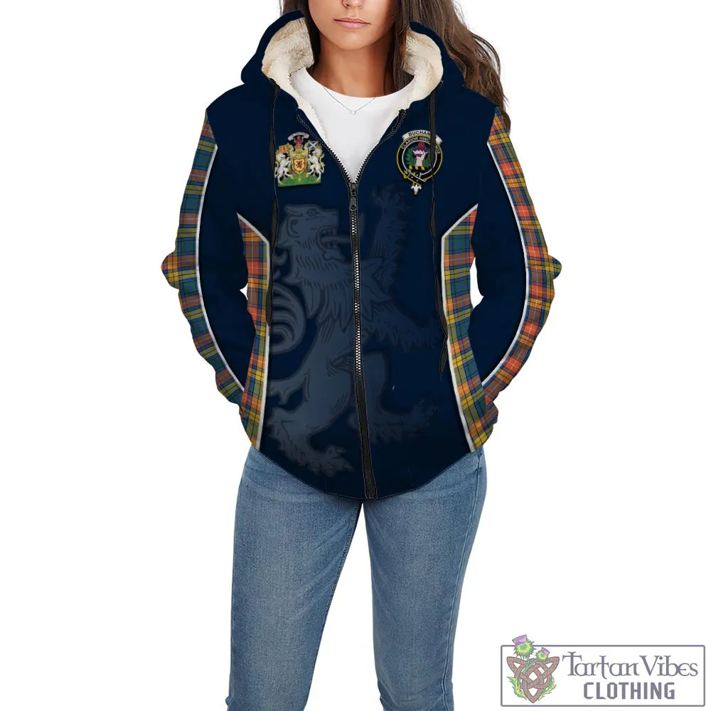 Buchanan Ancient Tartan Sherpa Hoodie with Family Crest and Lion Rampant Vibes Sport Style