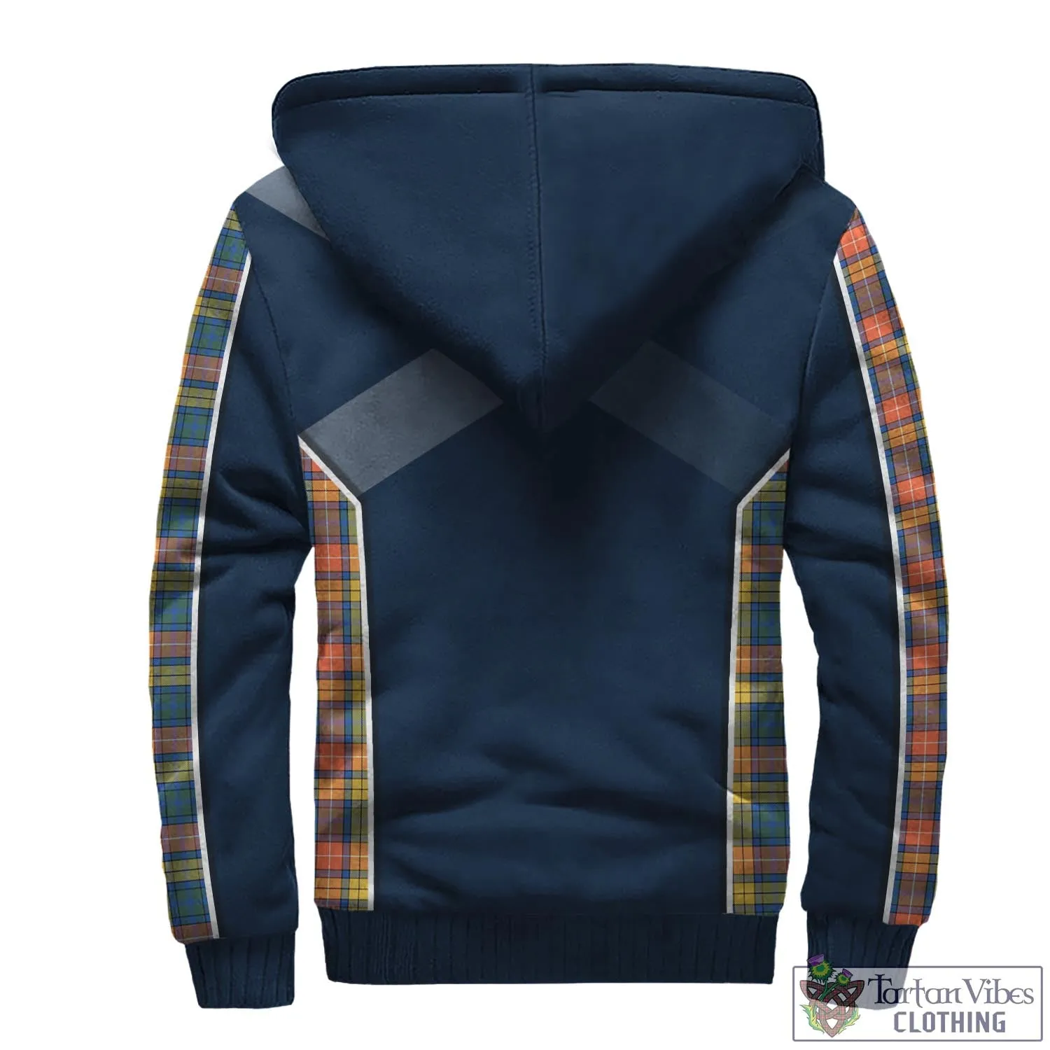 Buchanan Ancient Tartan Sherpa Hoodie with Family Crest and Lion Rampant Vibes Sport Style