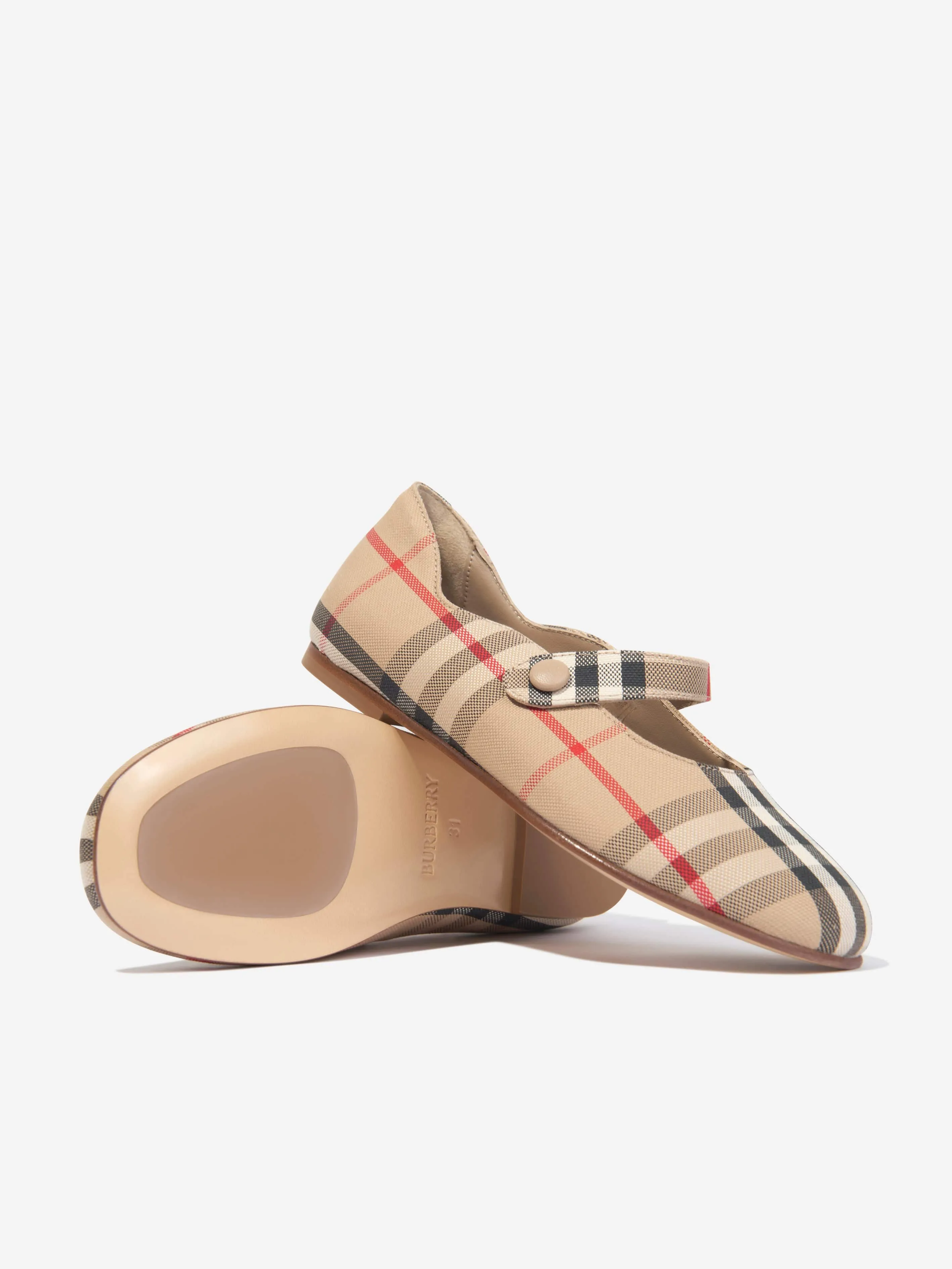 Burberry Girls Archive Check Ballerina Pumps in Beige