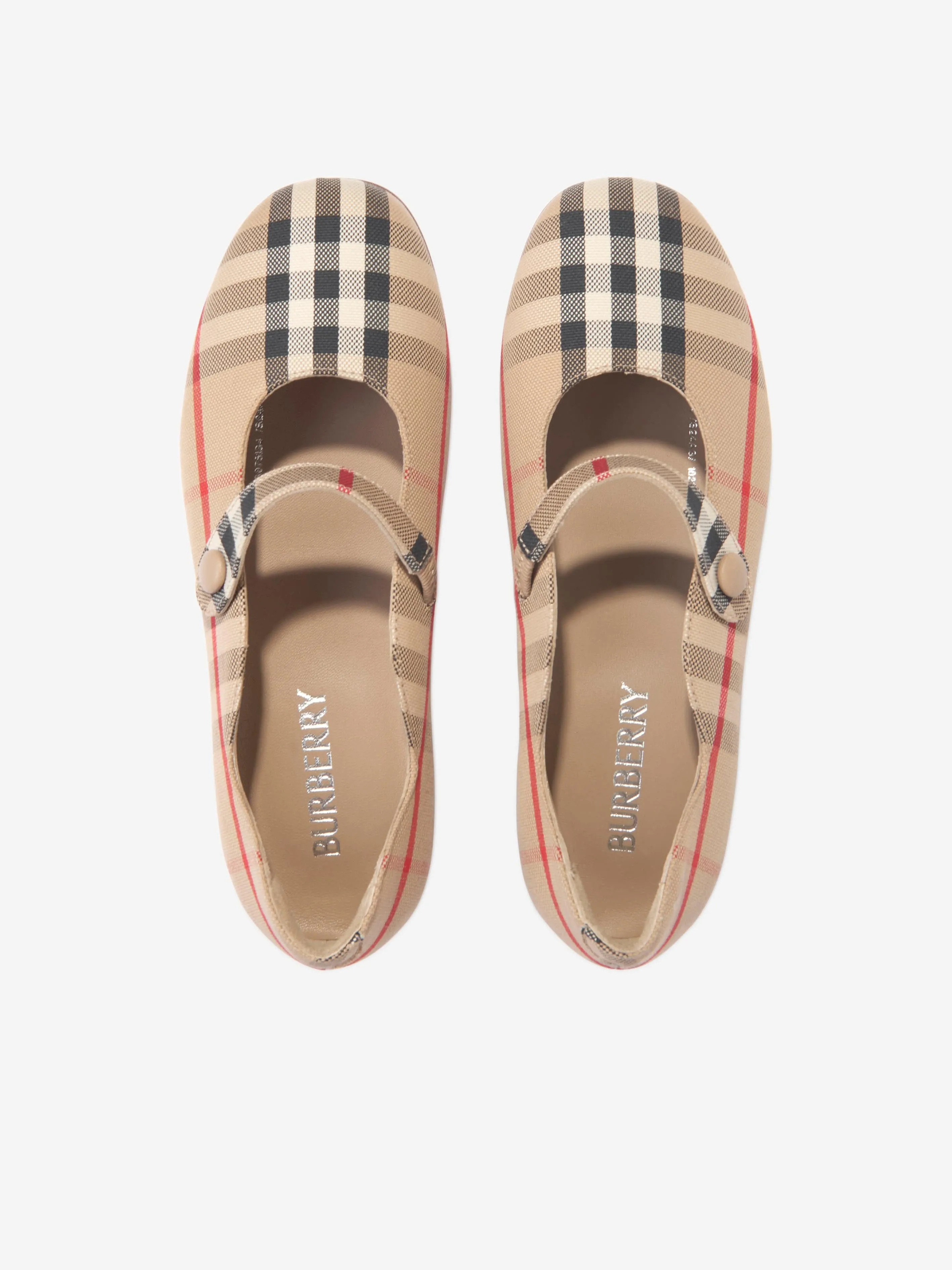 Burberry Girls Archive Check Ballerina Pumps in Beige