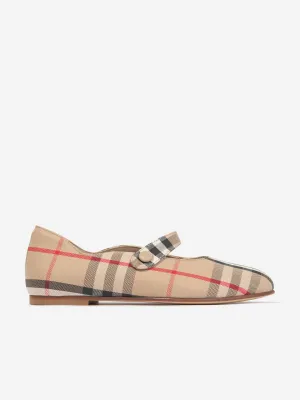 Burberry Girls Archive Check Ballerina Pumps in Beige