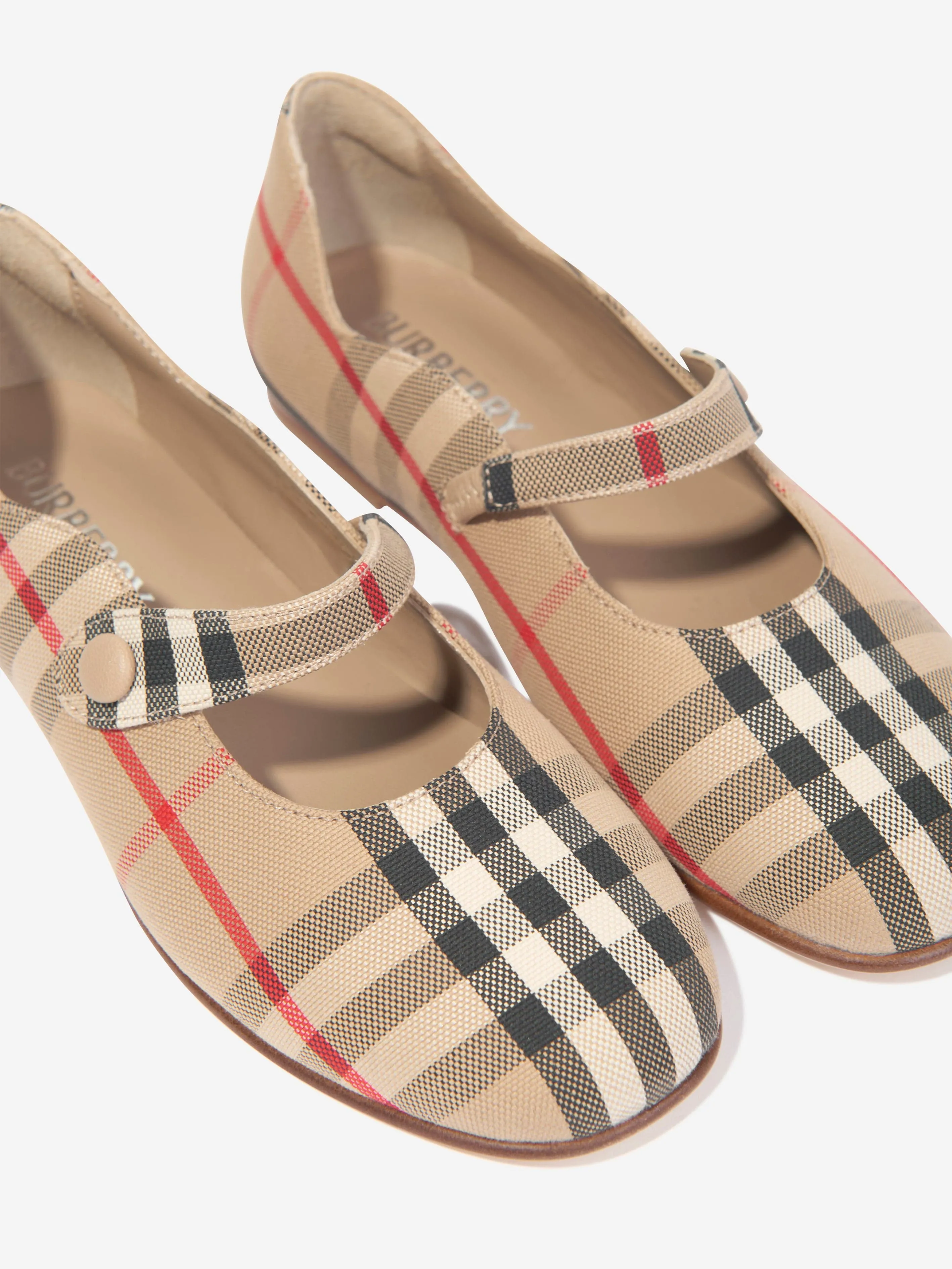 Burberry Girls Archive Check Ballerina Pumps in Beige