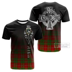 Burnett Tartan Cotton T-shirt Featuring Alba Gu Brath Family Crest Celtic Inspired