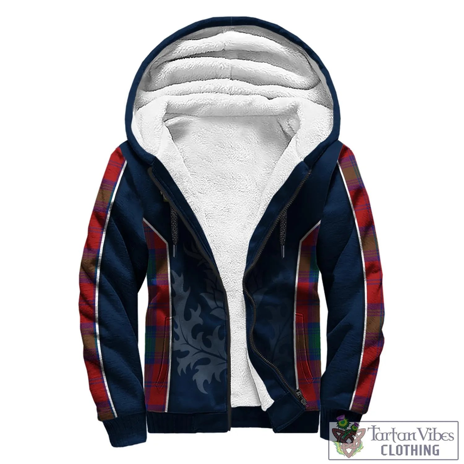 Byres (Byses) Tartan Sherpa Hoodie with Family Crest and Scottish Thistle Vibes Sport Style