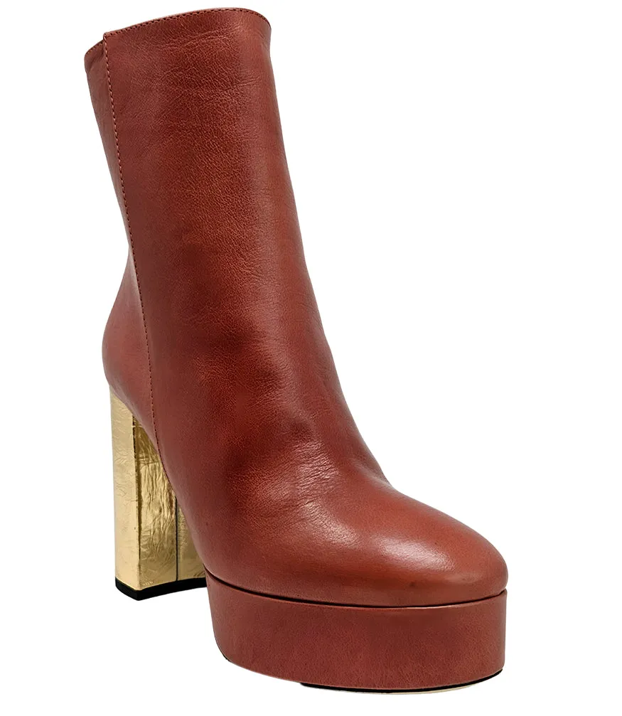 Camel/Gold Cracked Leather Platform Boot