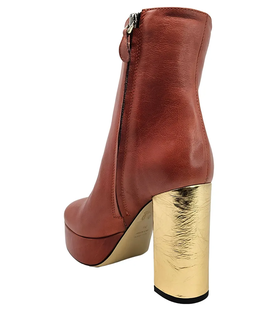 Camel/Gold Cracked Leather Platform Boot