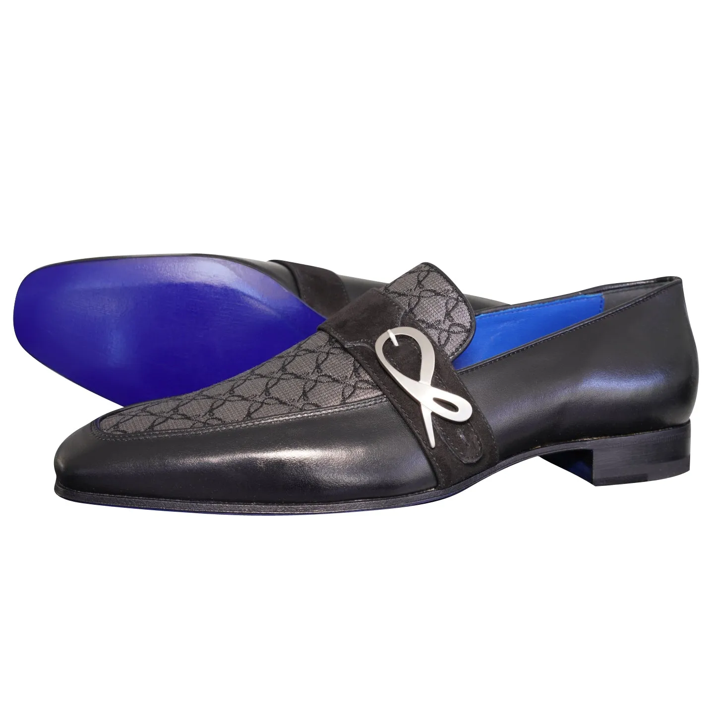 Charcoal Nero Logo Monk Loafers With Silver Buckle