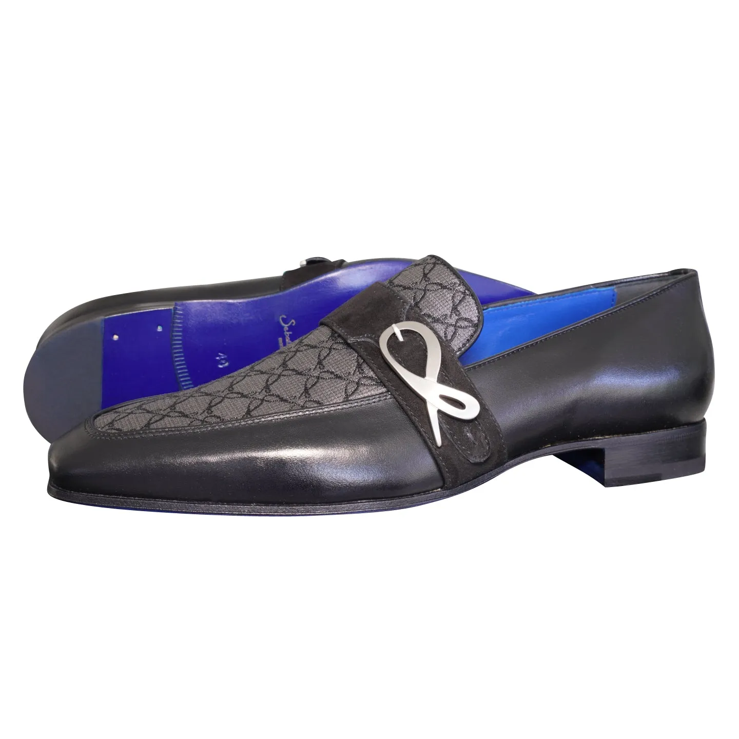 Charcoal Nero Logo Monk Loafers With Silver Buckle