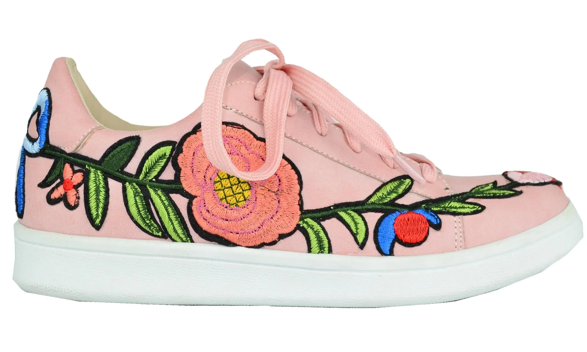 Chase & Chloe Women's Floral Embroidered Platform Fashion Sneakers