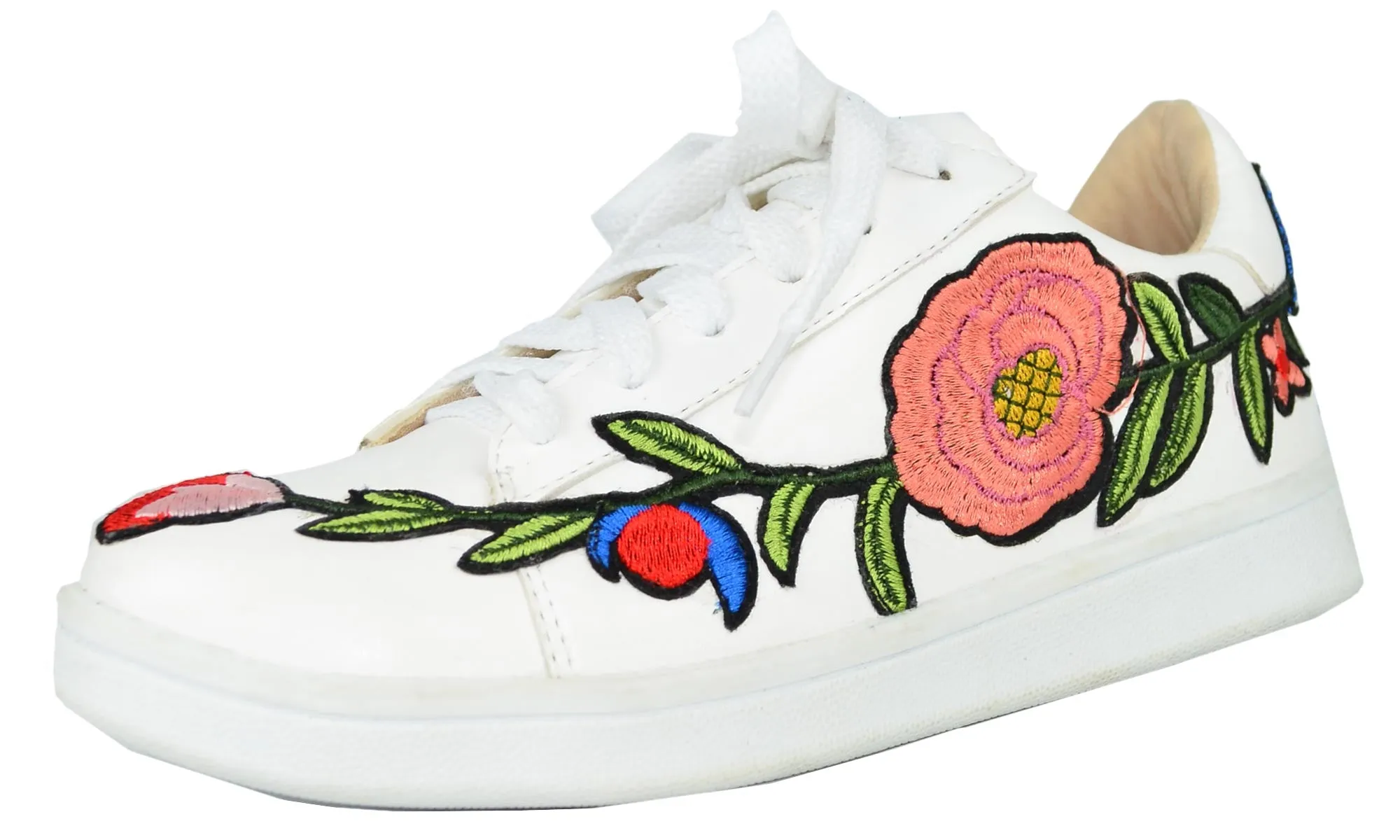 Chase & Chloe Women's Floral Embroidered Platform Fashion Sneakers