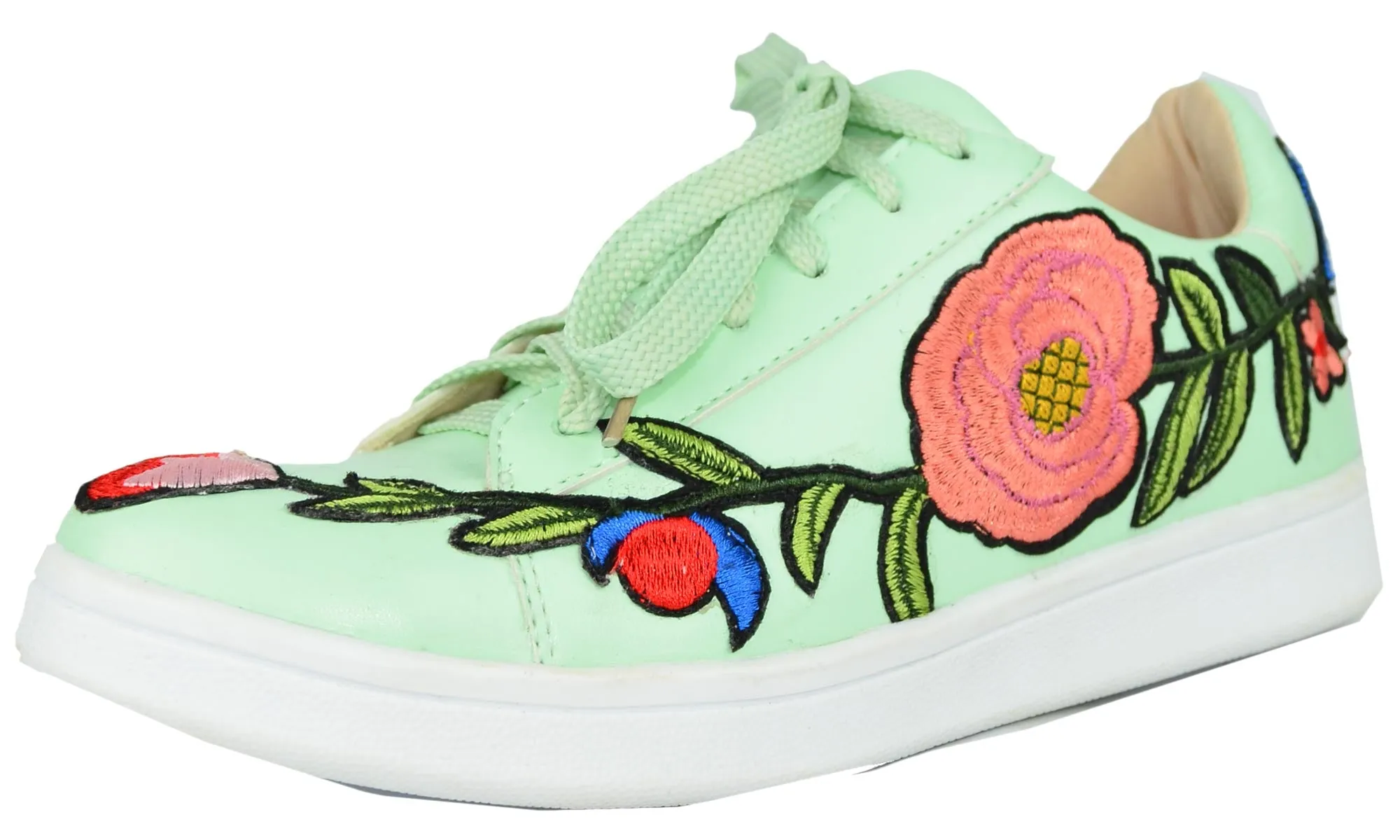 Chase & Chloe Women's Floral Embroidered Platform Fashion Sneakers