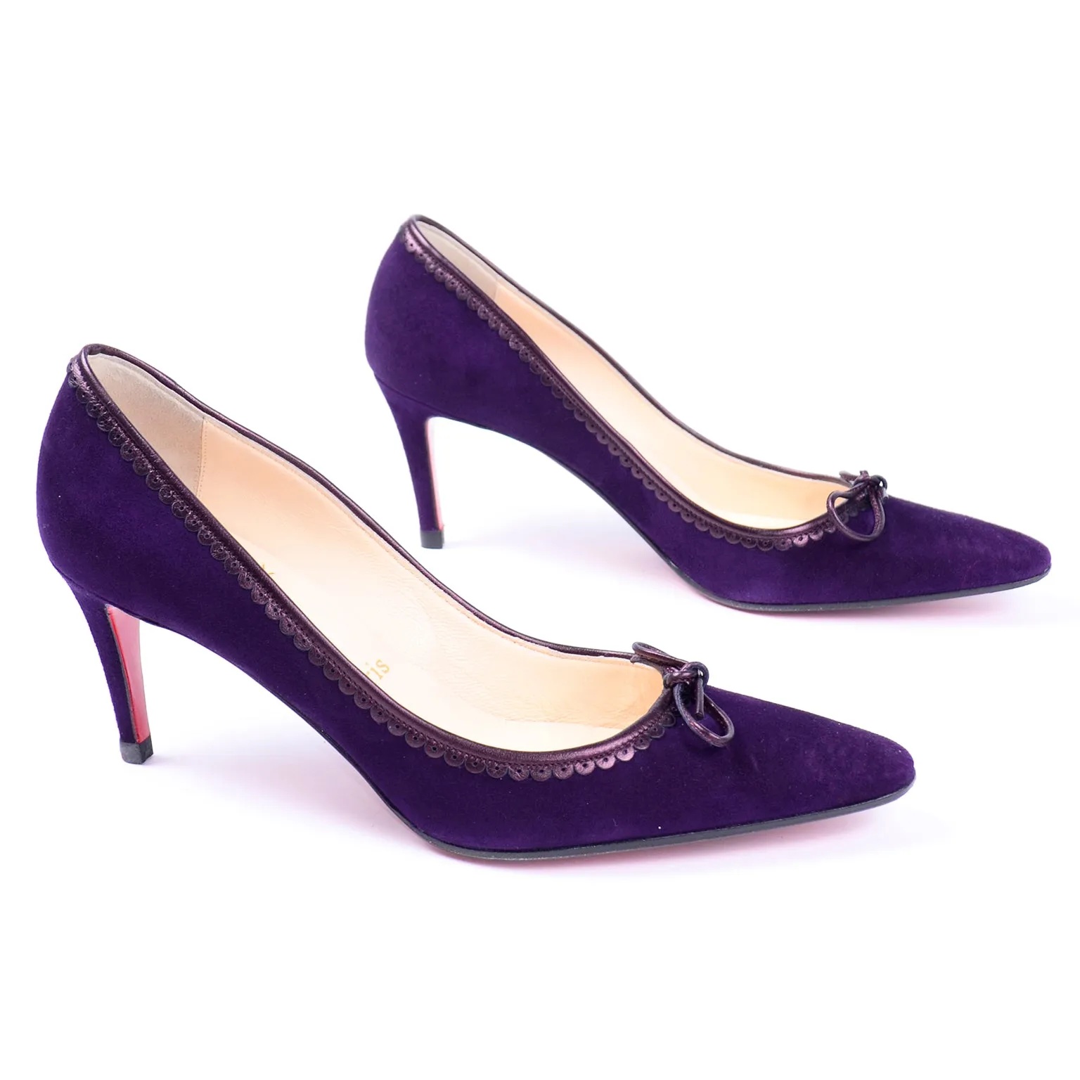 Christian Louboutin Deep Purple Suede Alice Shoes With Bow