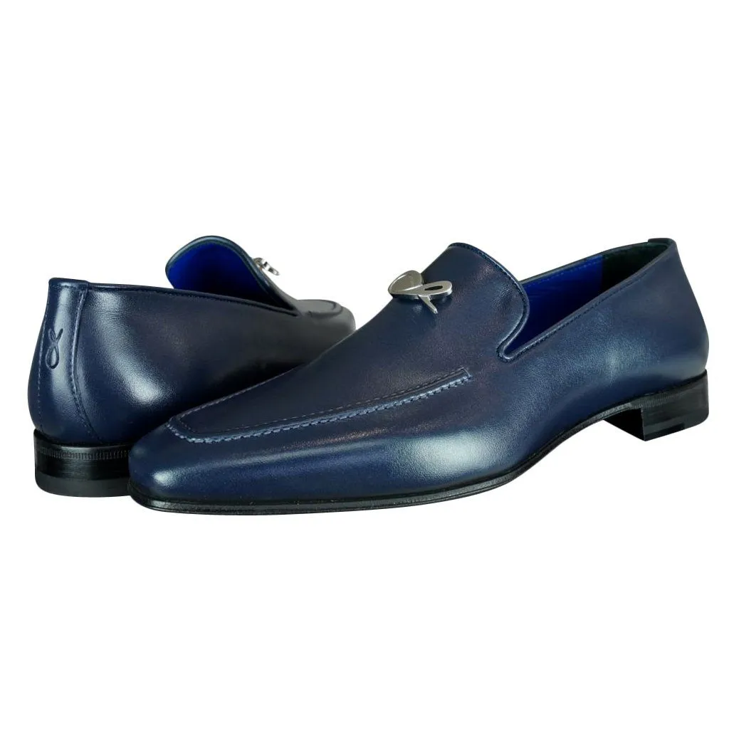 Classica Blu Mezzanotte With Silver Hardware Leather Loafer