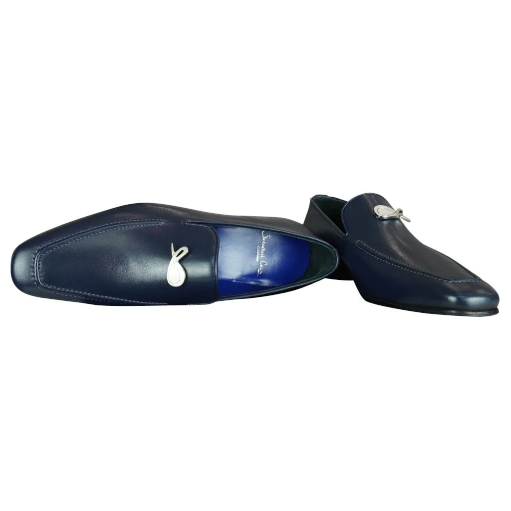 Classica Blu Mezzanotte With Silver Hardware Leather Loafer