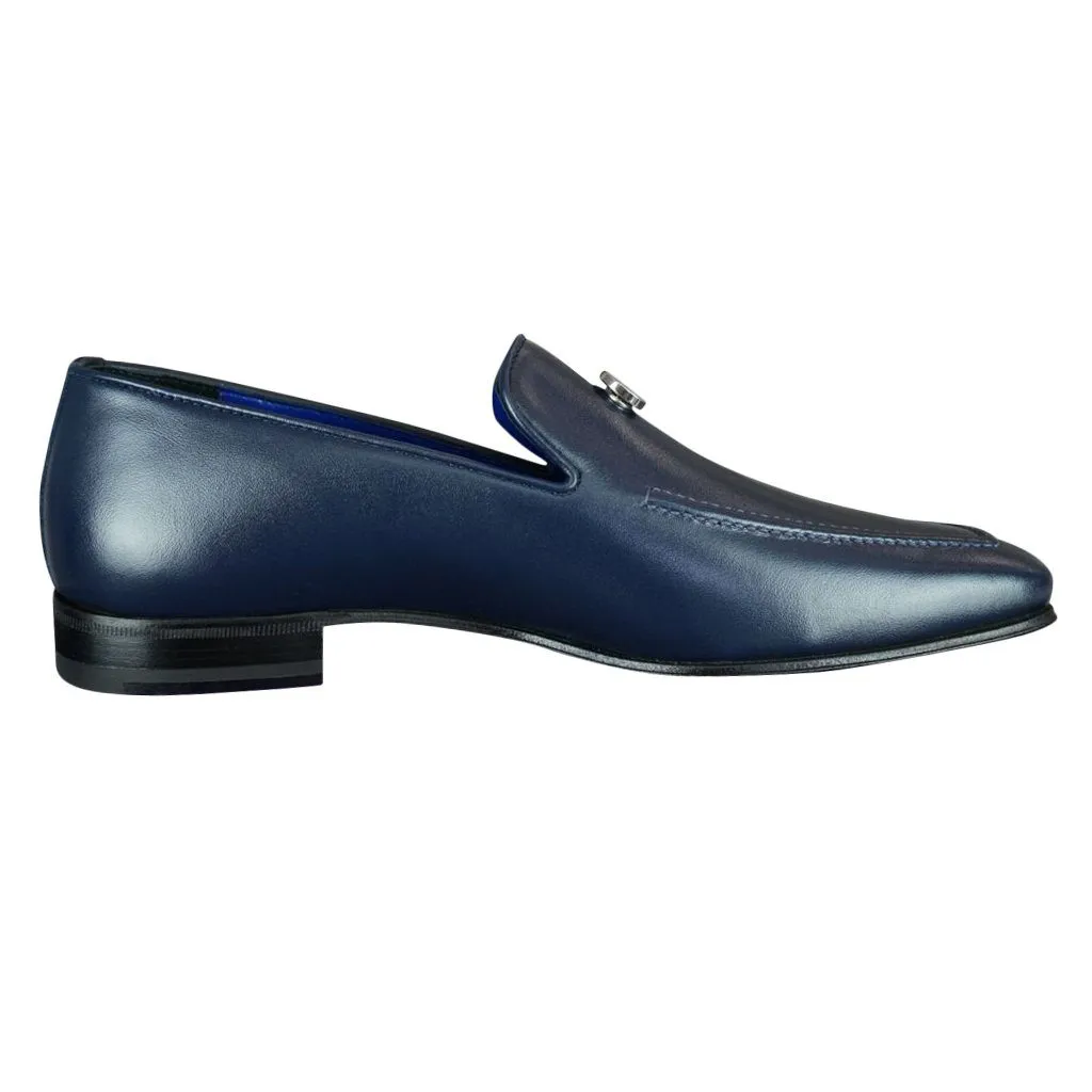 Classica Blu Mezzanotte With Silver Hardware Leather Loafer