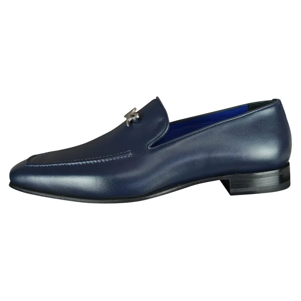 Classica Blu Mezzanotte With Silver Hardware Leather Loafer