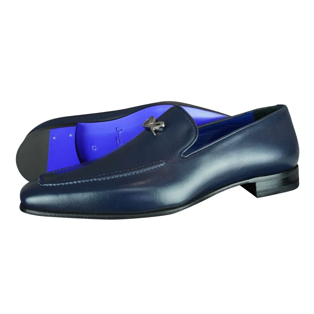 Classica Blu Mezzanotte With Silver Hardware Leather Loafer