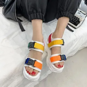 Colorful Buckle Straps White Platform Summer Sandals