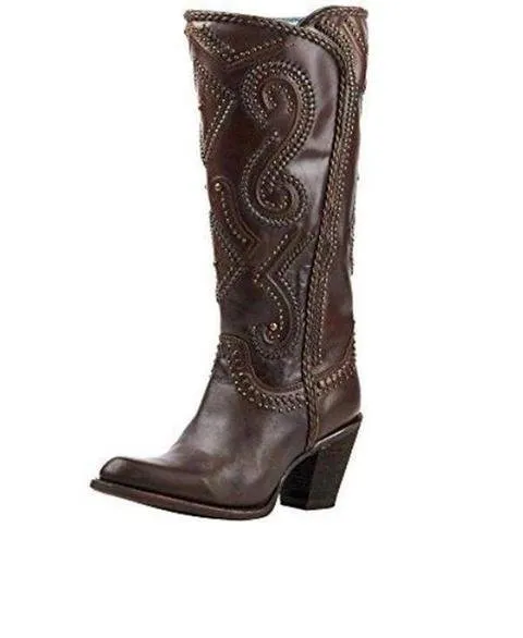 Corral Women's Brown Studded and Whip Stitched Round Toe Cowgirl Boots - C2906