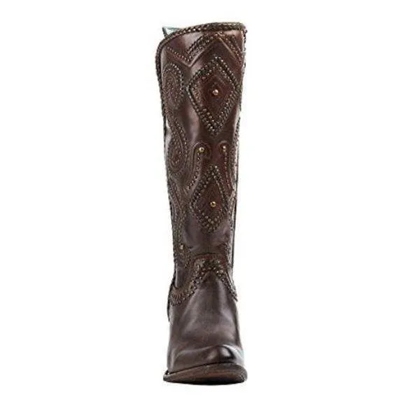 Corral Women's Brown Studded and Whip Stitched Round Toe Cowgirl Boots - C2906