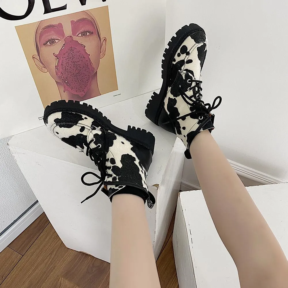 Cow Print Egirl Outfit Chunky Platform Boots