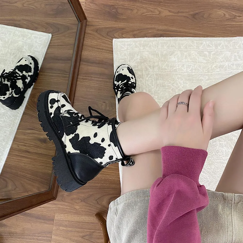 Cow Print Egirl Outfit Chunky Platform Boots