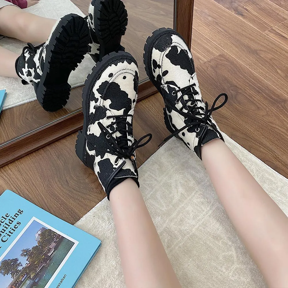 Cow Print Egirl Outfit Chunky Platform Boots