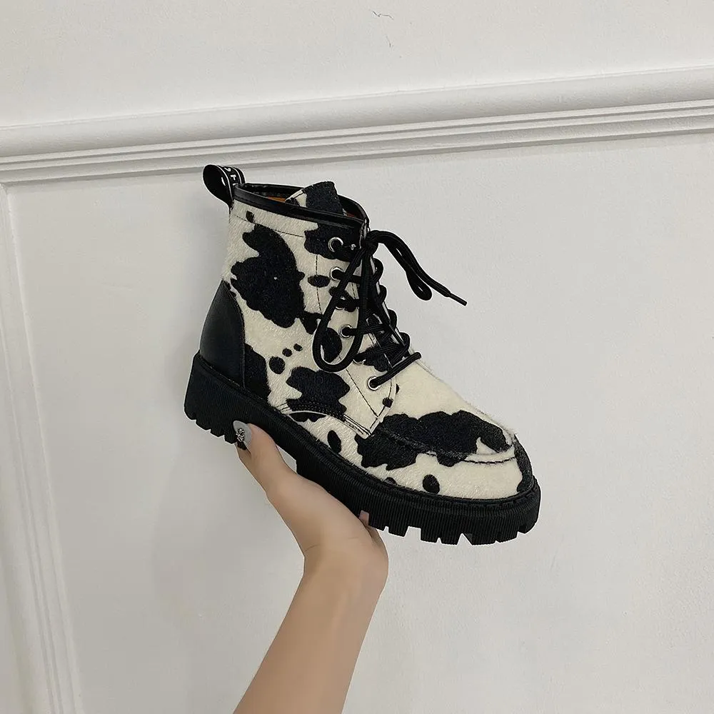 Cow Print Egirl Outfit Chunky Platform Boots