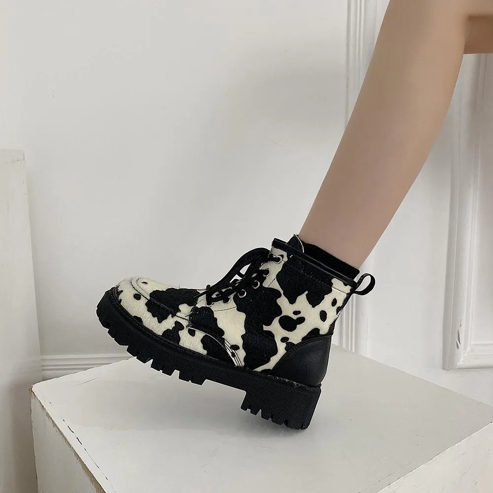 Cow Print Egirl Outfit Chunky Platform Boots