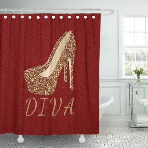 CYNLON Faux Diva High Heel Shoes Bling Red Girly Fashionista Bathroom Decor Bath Shower Curtain 60x72 inch