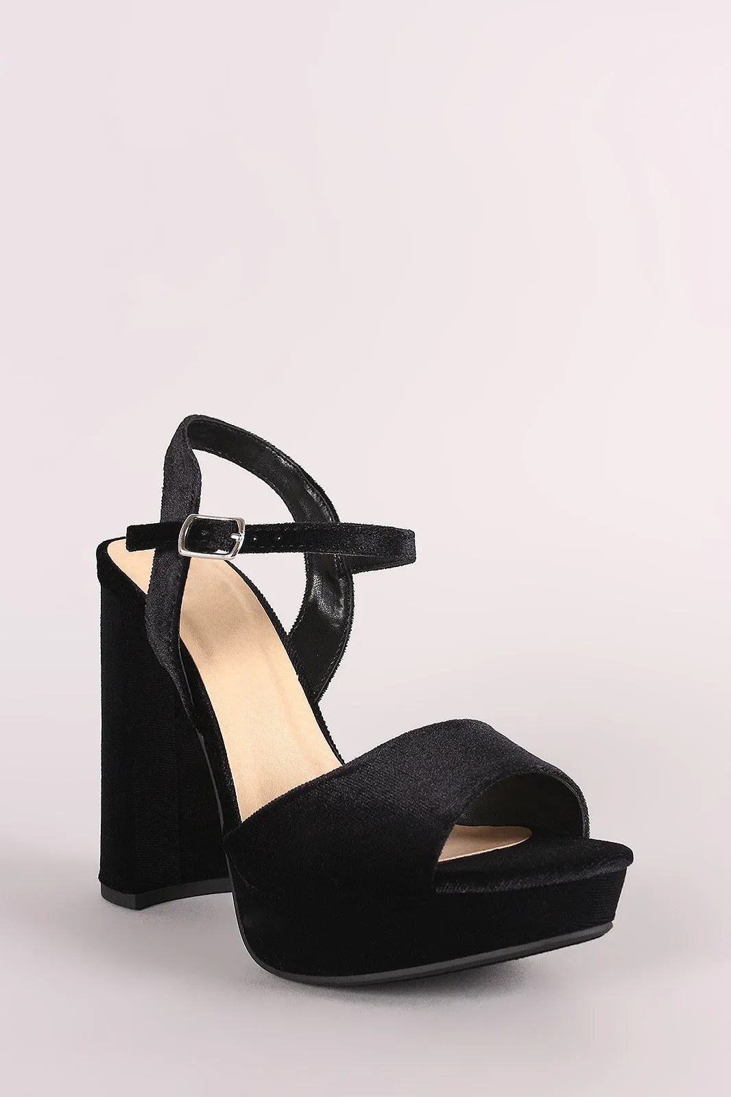 Delicious Velvet Open Toe Chunky Platform Heel