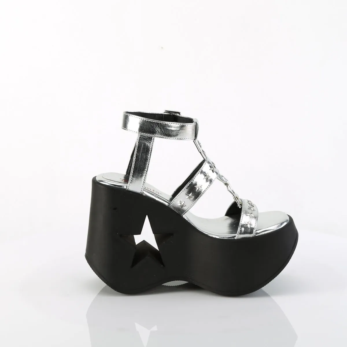 Demonia DYNAMITE-12 | Silve Metallic Vegan Leather Sandals